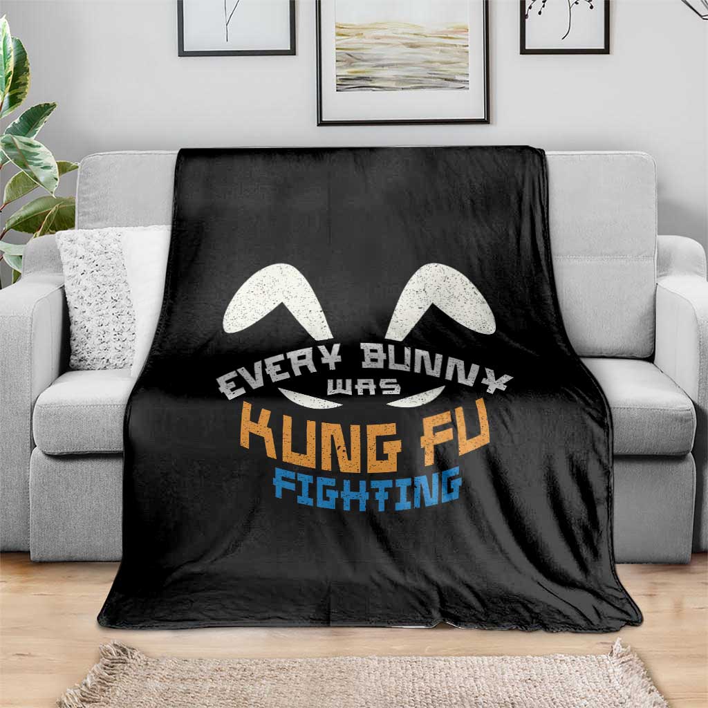 Every Bunny Was Kung Fu Fighting Throw Blanket Funny Easter Vintage Rabbit Face
