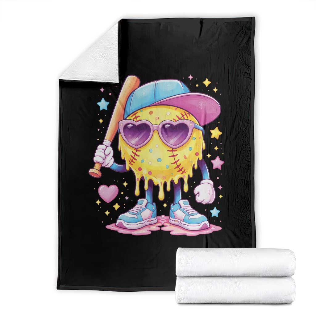 Funny Softball Drip Throw Blanket Ice Cream Sprinkles Softball Girls Kid