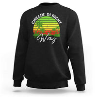 Black crewneck sweatshirt with reggae-style sunset graphic on chest