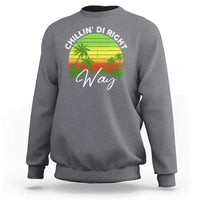 Heather gray crewneck sweatshirt with reggae-style sunset graphic on chest
