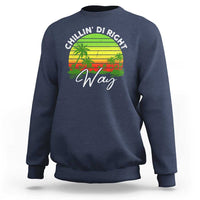 Navy crewneck sweatshirt with reggae-style sunset graphic on chest