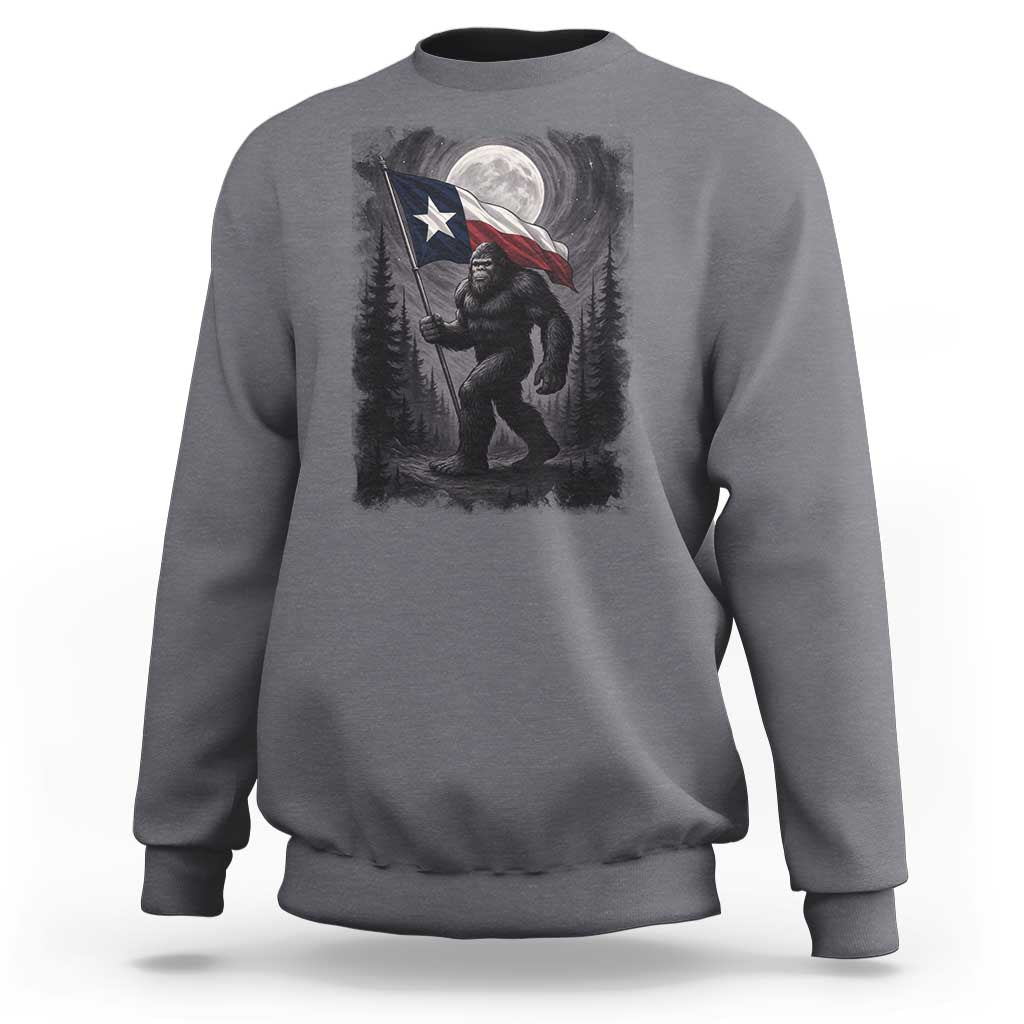 Bigfoot Texas Sweatshirt Forest Sasquatch Loves Rock On Hand Texas Flag - Wonder Print Shop