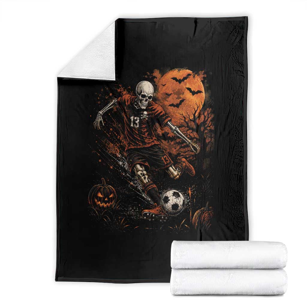Halloween Soccer Skeleton Throw Blanket Spooky Scary Football Sport Vintage Full Moon Dark Fantasy