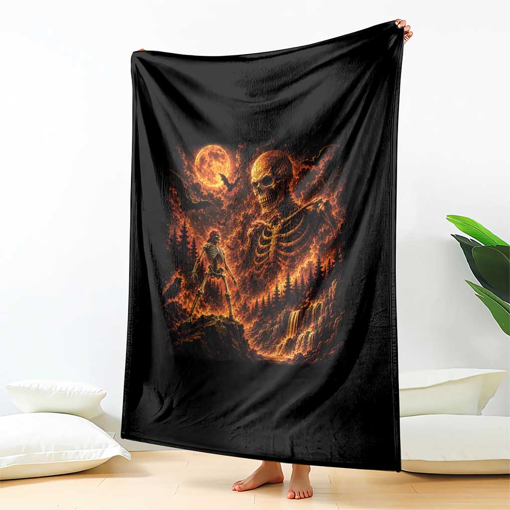90s Retro Skeleton Full Moon Spooky Halloween Graphic Throw Blanket
