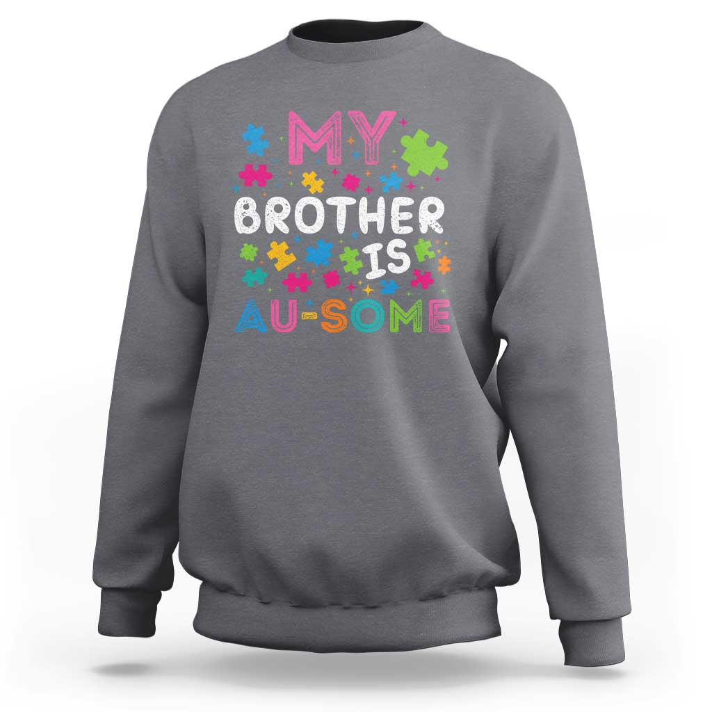 Charcoal sweatshirt with autism puzzle 'My Brother Au-Some' graphic