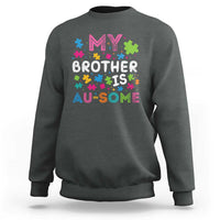 Dark heather sweatshirt with autism puzzle 'My Brother Au-Some' graphic