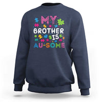 Navy sweatshirt with autism puzzle 'My Brother Au-Some' graphic