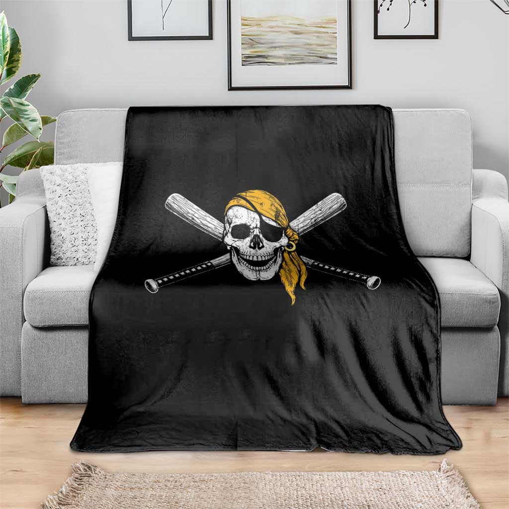 Baseball Pirate Skull Throw Blanket Retro Vintage Cross Baseball Bats