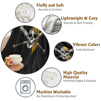 Baseball Pirate Skull Throw Blanket Retro Vintage Cross Baseball Bats