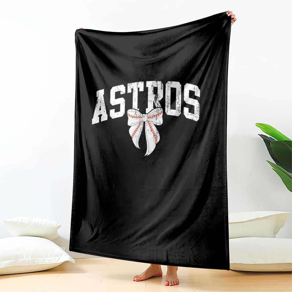 Retro Astro Varsity Name Throw Blanket Baseball Coquette Bow