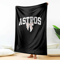 Retro Astro Varsity Name Throw Blanket Baseball Coquette Bow