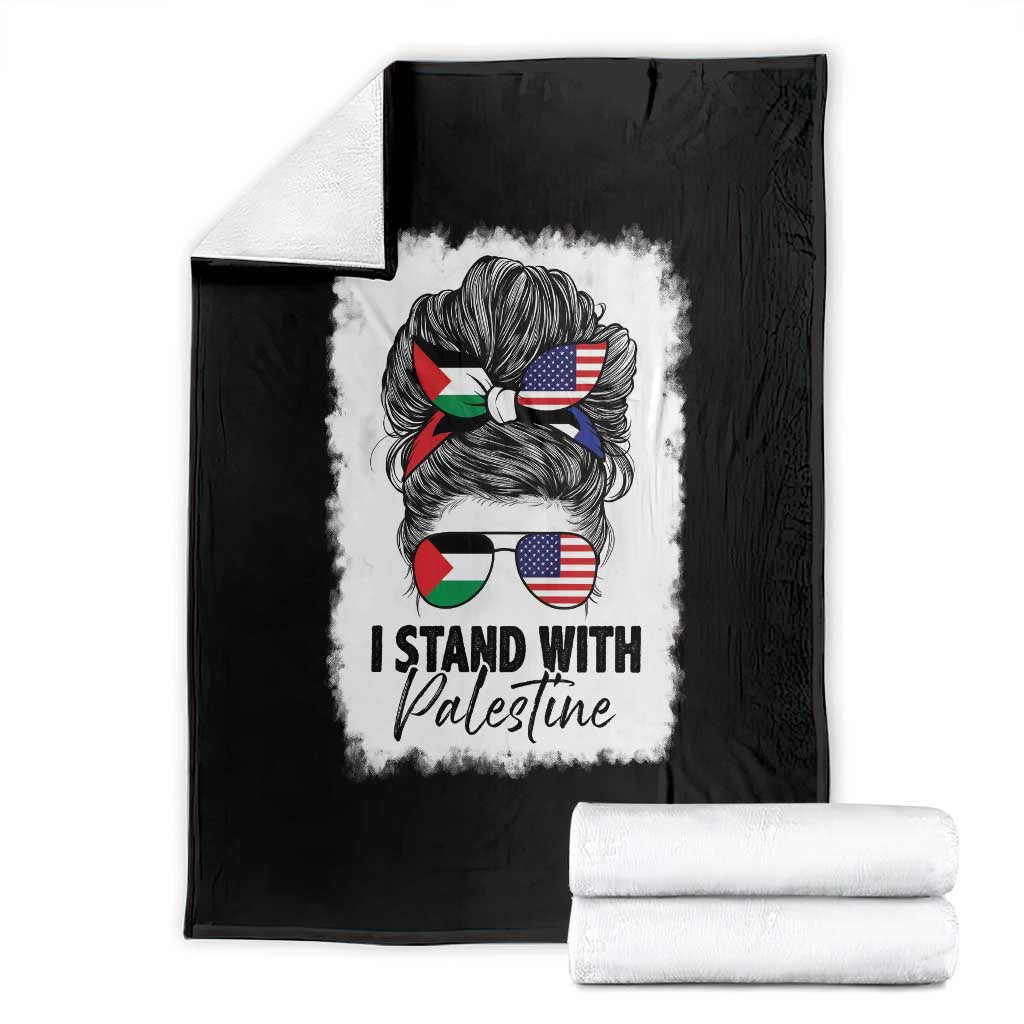 Stand With Palestine Throw Blanket Messy Bun Gaza Palestinian Flag - Wonder Print Shop