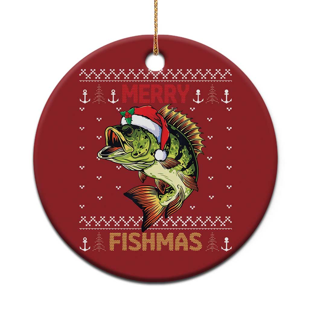 Fishing Christmas Ornament Merry Fishmas Bass Fish Ugly Sweater - Wonder Print Shop