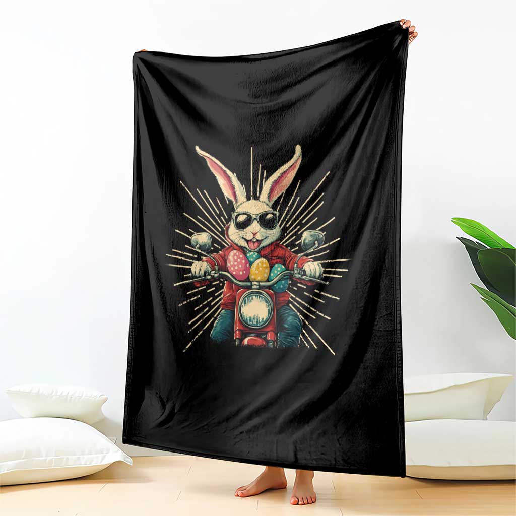 Biker Bunny Throw Blanket Retro Easter Day Rabbit Ride Motorcycles Motorbike - Wonder Print Shop