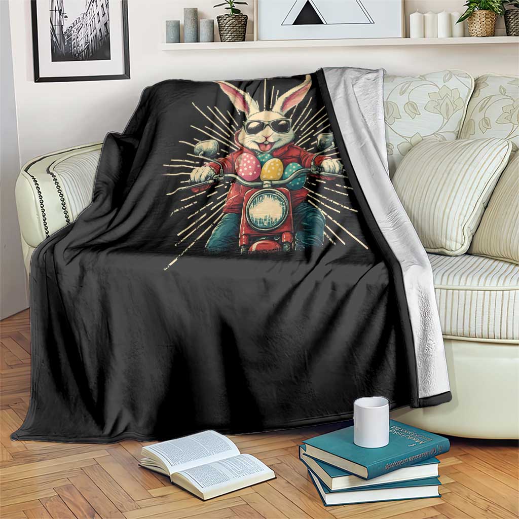 Biker Bunny Throw Blanket Retro Easter Day Rabbit Ride Motorcycles Motorbike - Wonder Print Shop