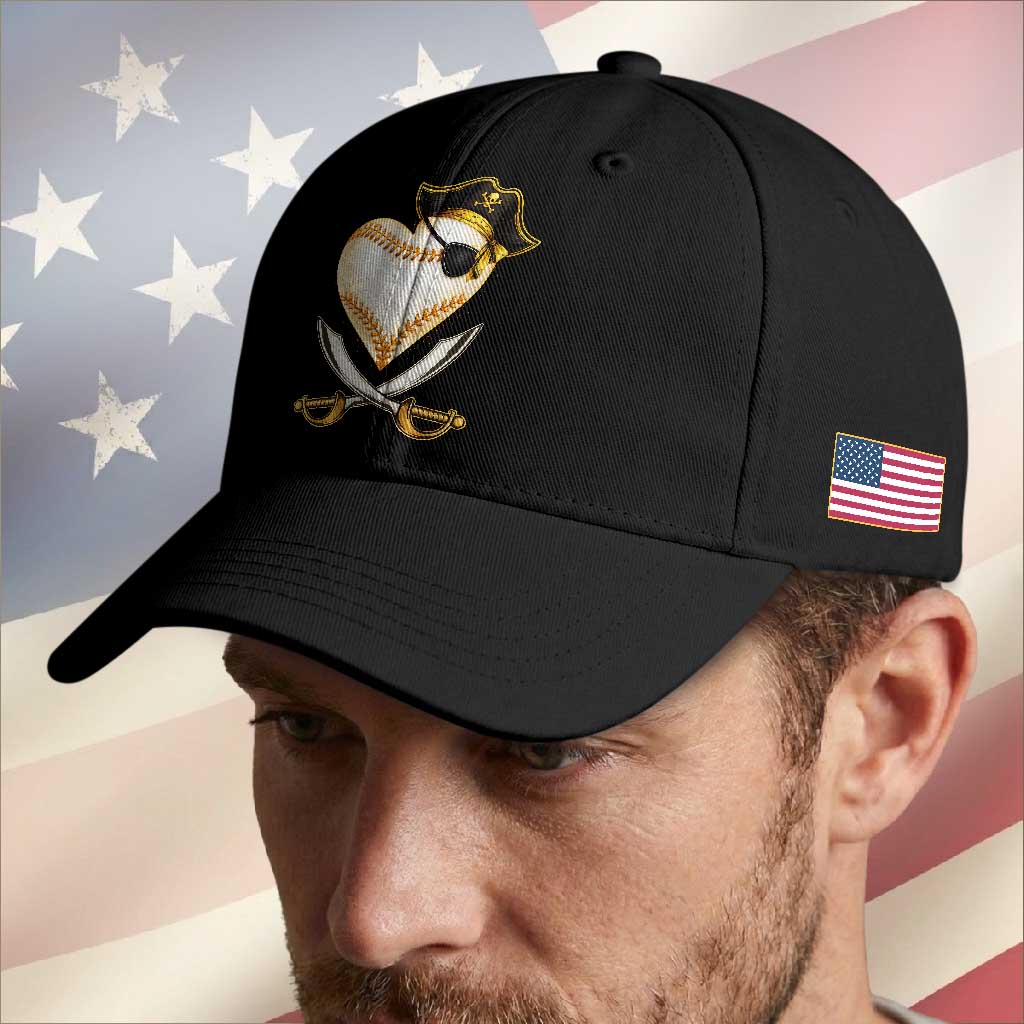 Baseball Pirate Baseball Cap Baseball Heart With Skull