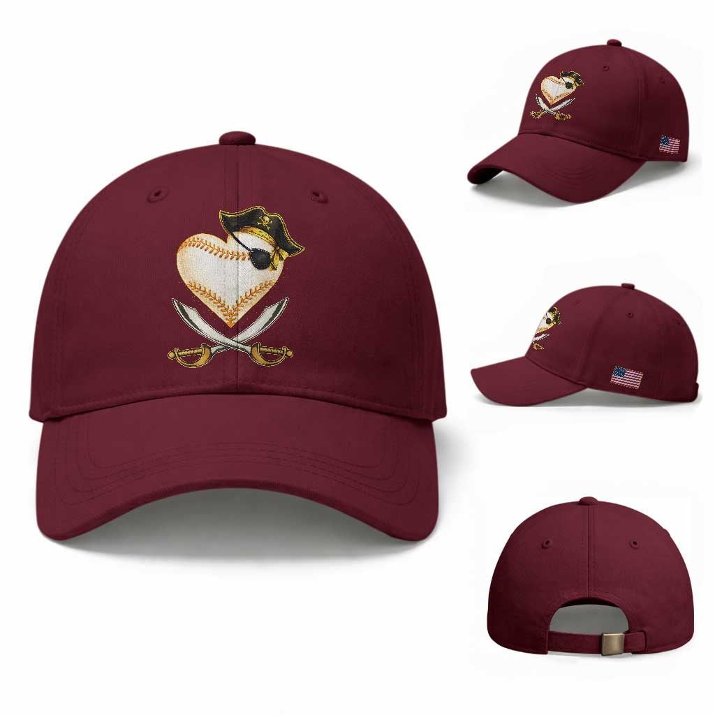 Baseball Pirate Baseball Cap Baseball Heart With Skull