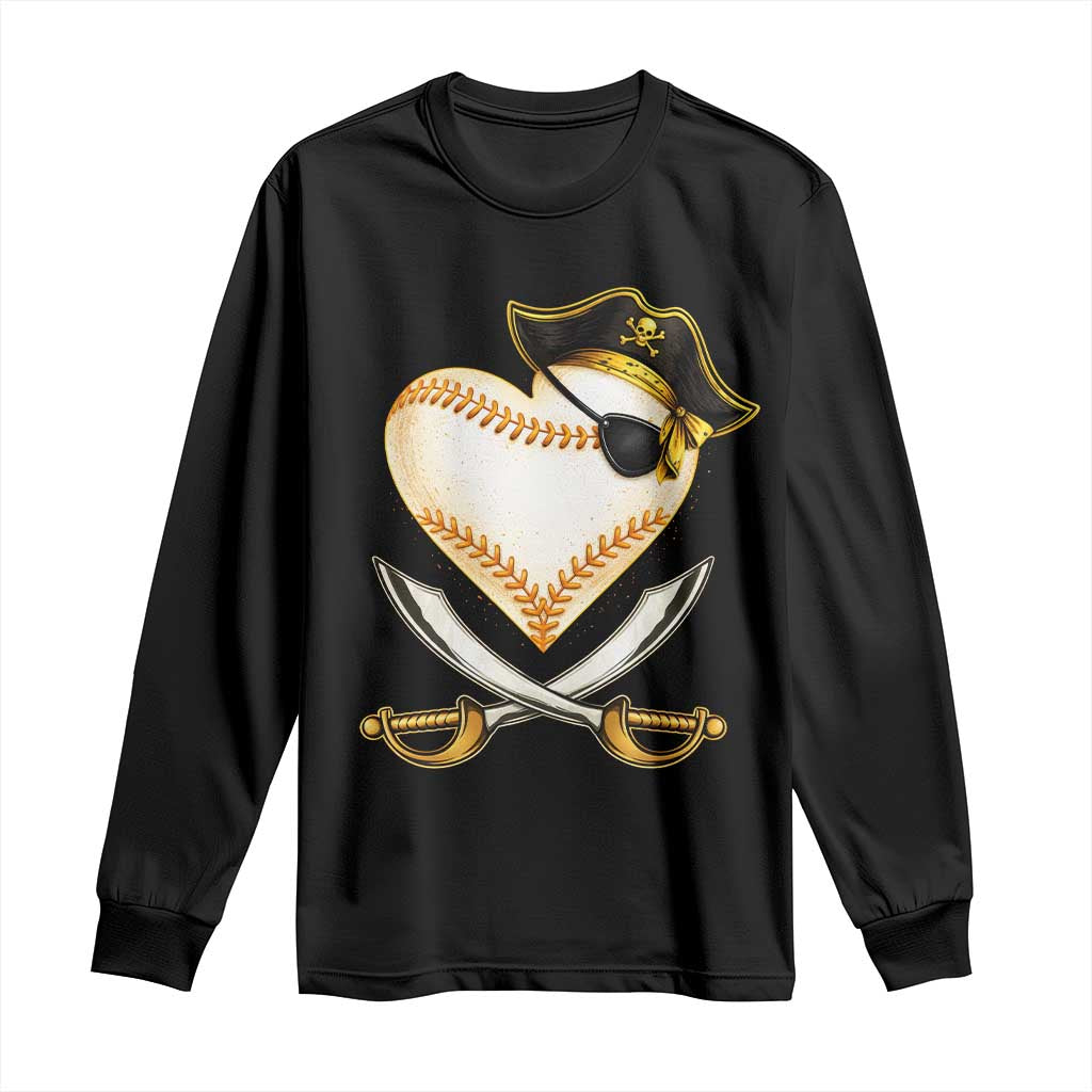 Baseball Pirate Long Sleeve Shirt Baseball Heart With Skull