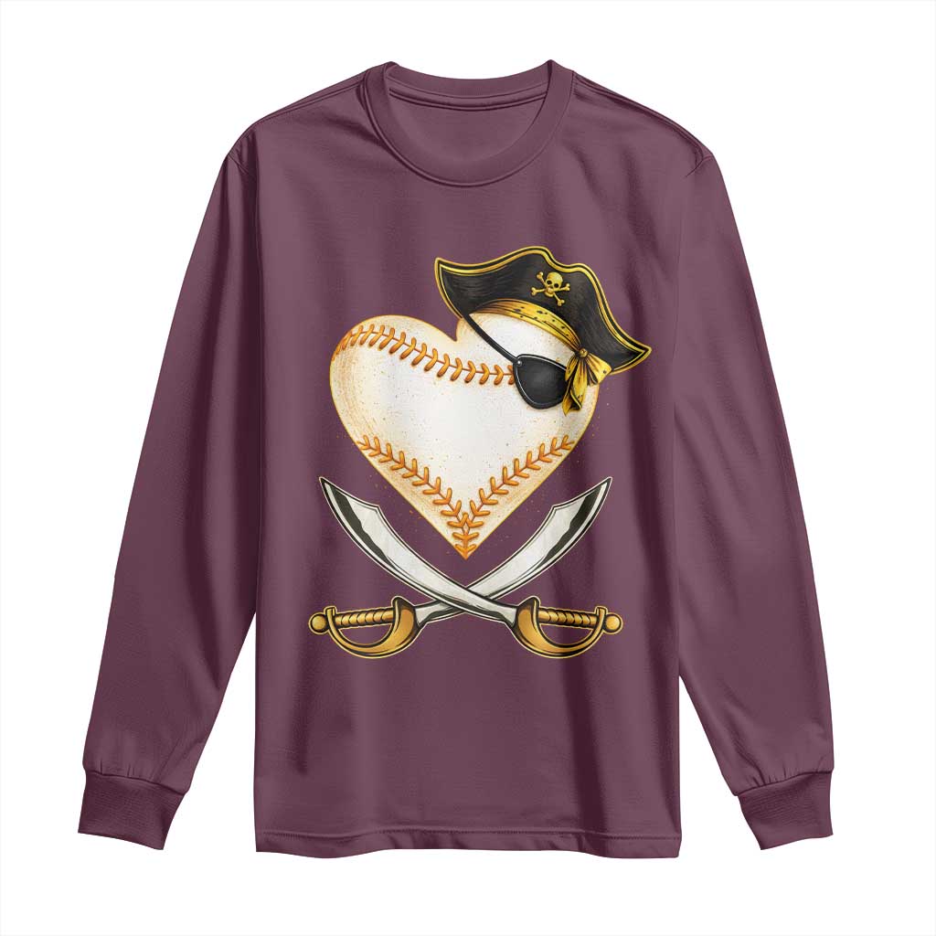 Baseball Pirate Long Sleeve Shirt Baseball Heart With Skull