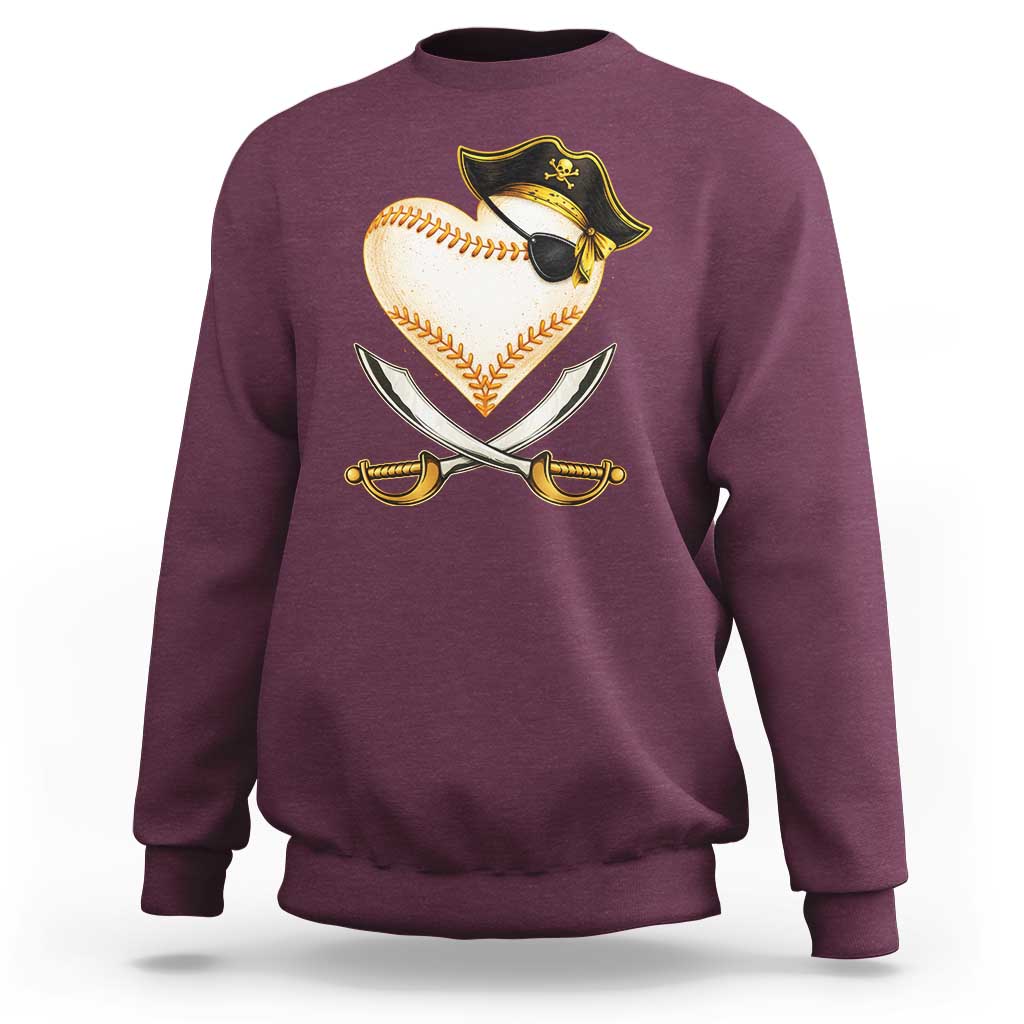 Baseball Pirate Sweatshirt Baseball Heart With Skull
