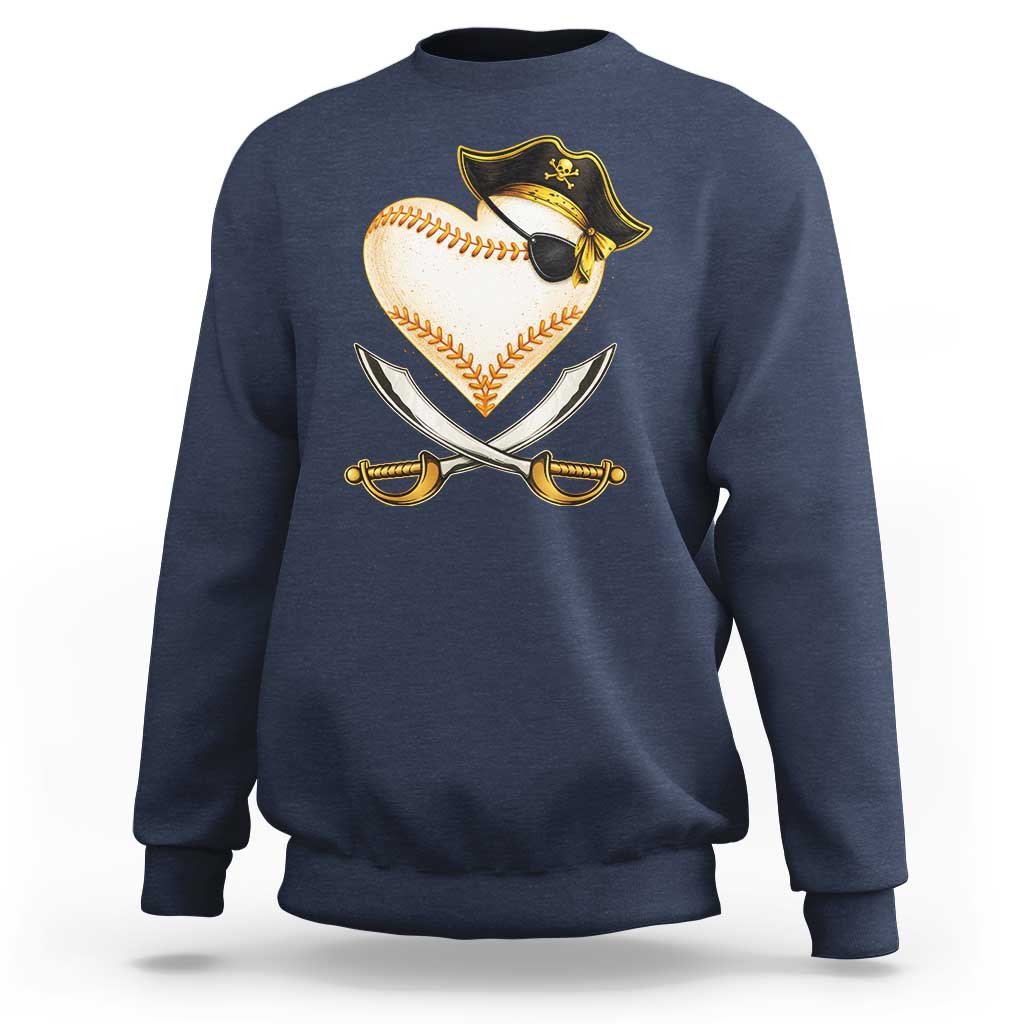 Baseball Pirate Sweatshirt Baseball Heart With Skull