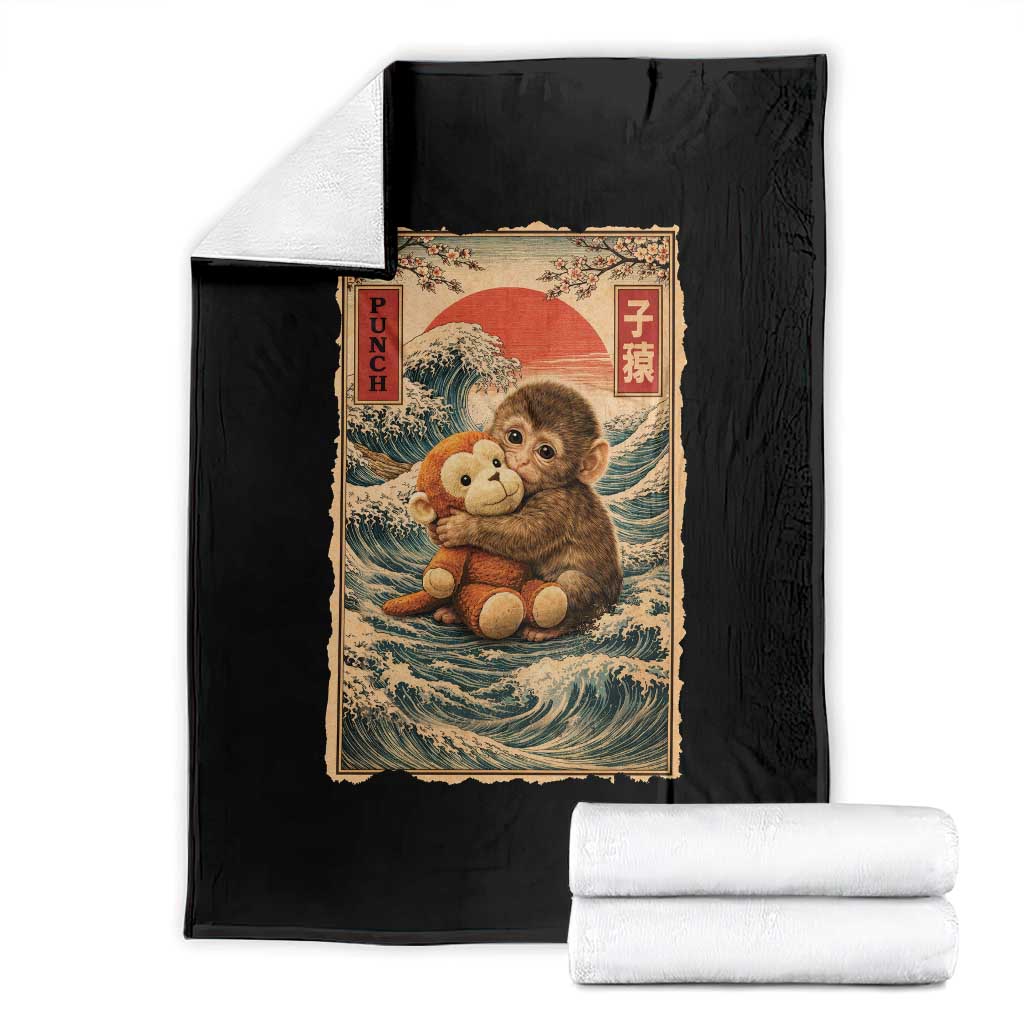 Kawaii Baby Monkey Punch Throw Blanket Vintage Japanese Graphic Cute Macaque Ukiyo-e