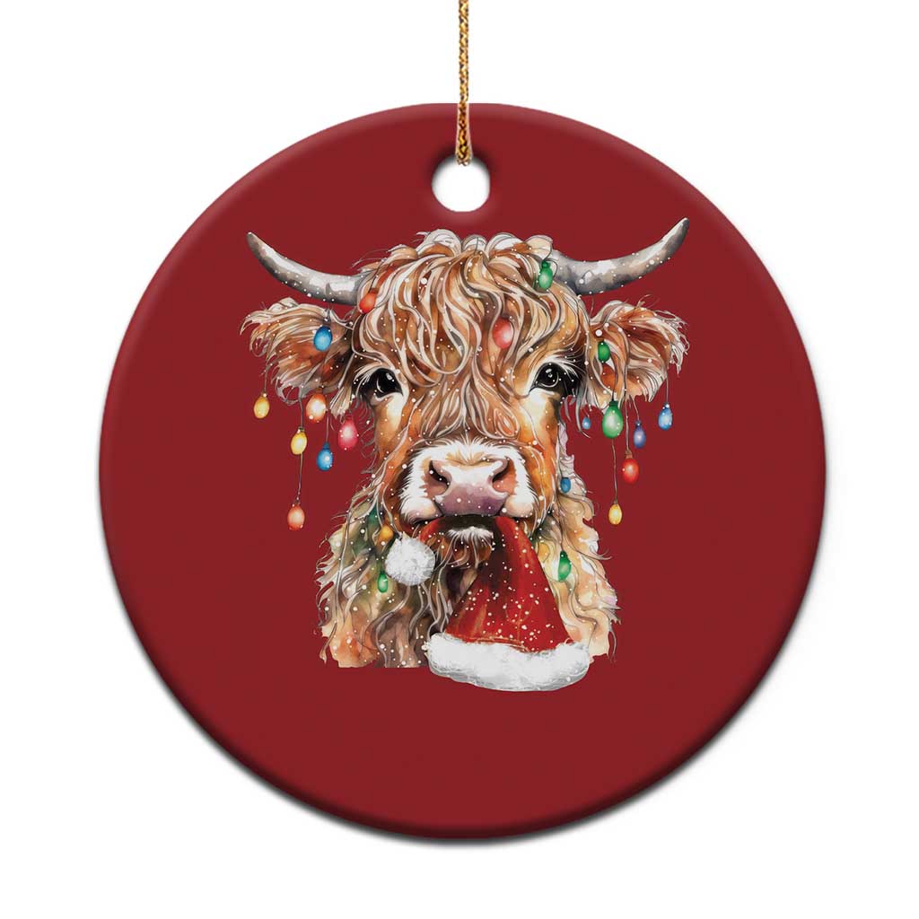 Xmas Cow Christmas Ornament Highland Cow Lights Santa Hats Farm Xmas - Wonder Print Shop