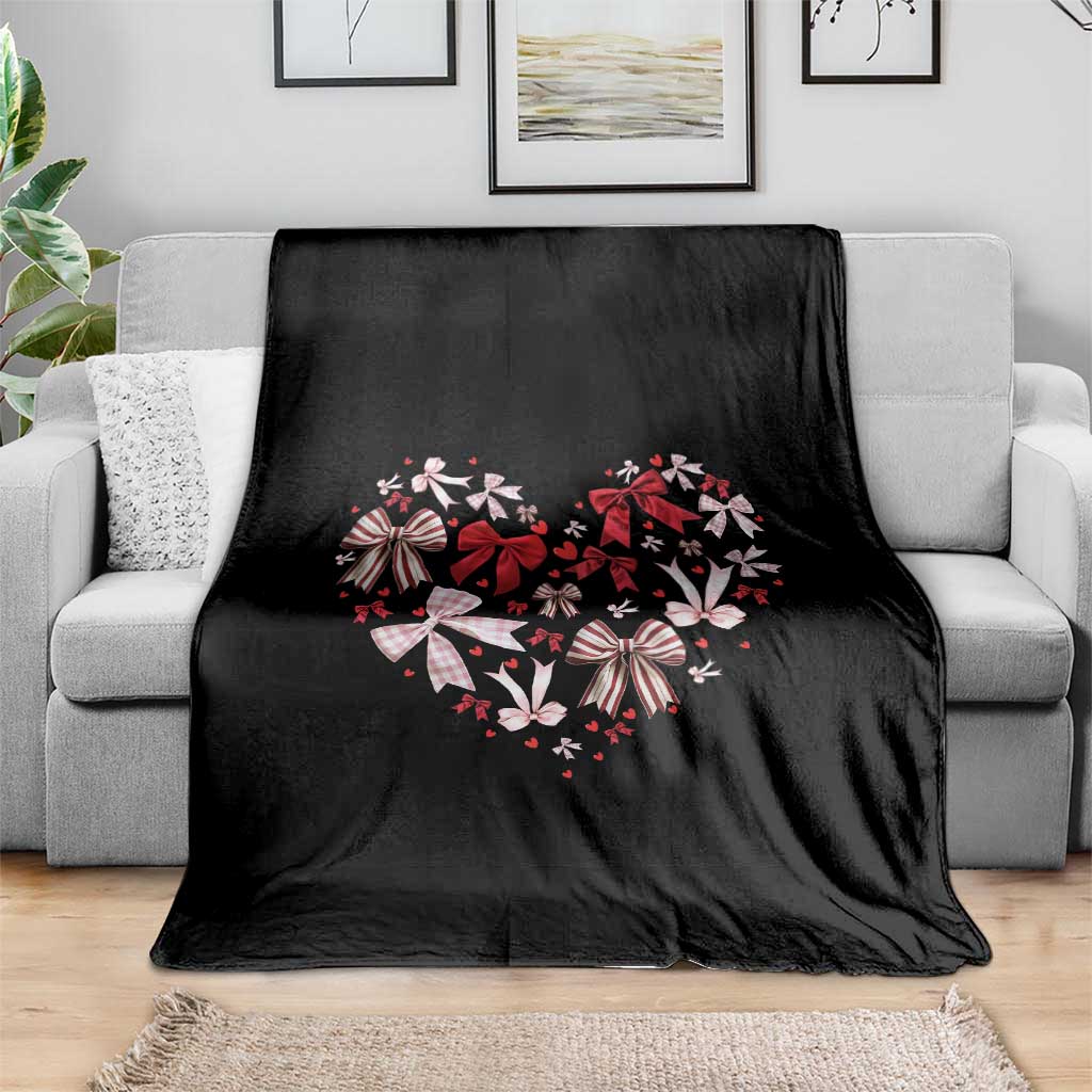 Coquette Valentine's Day Heart Bow Throw Blanket