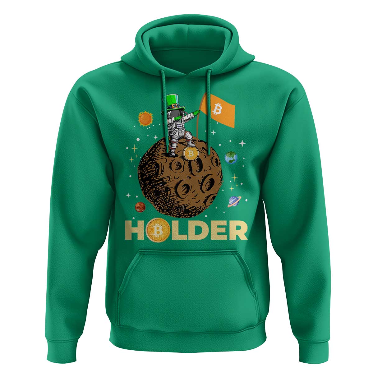 St Patricks Day Bitcoin Astronaut Hoodie Lucky Shamrock Leprechaun BTC Crypto To The Moon