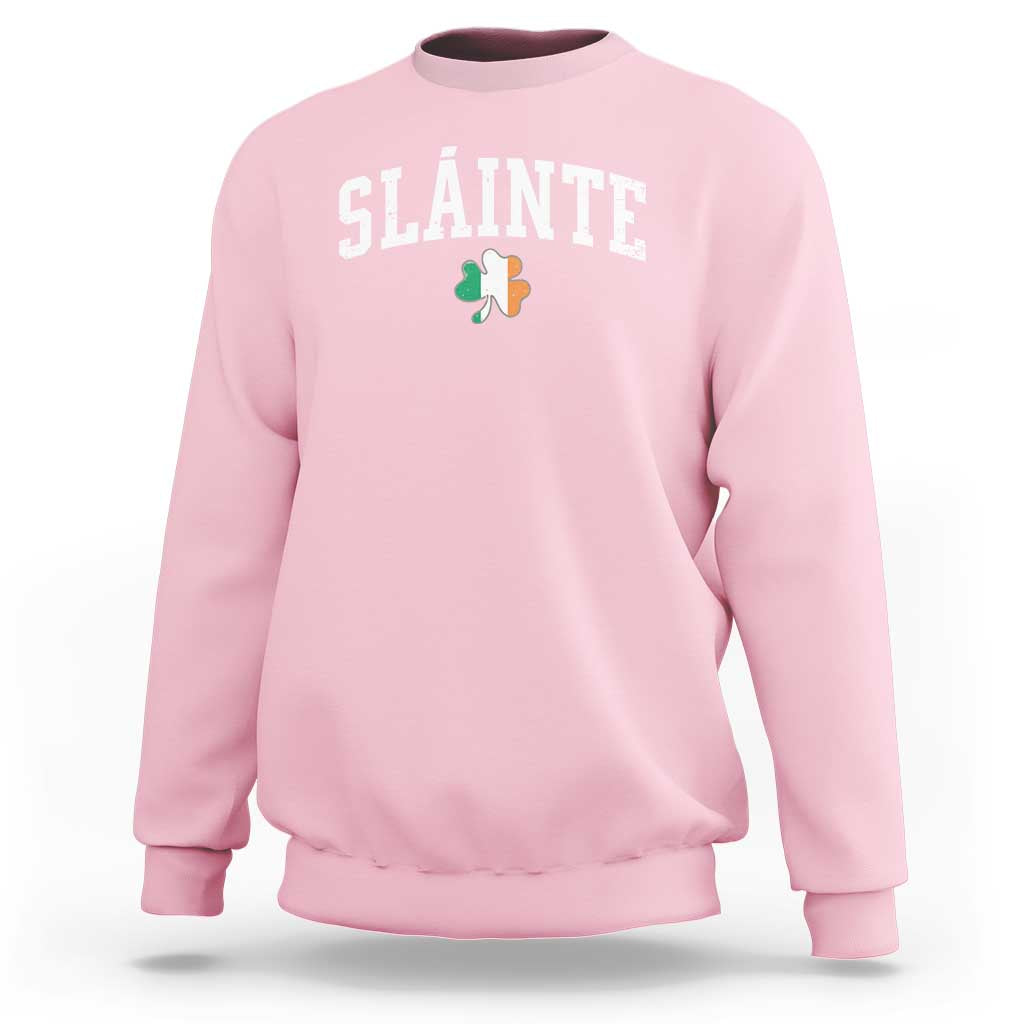 Men's crewneck sweatshirt, light pink, 'SLAINTE' shamrock graphic on front
