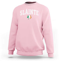 Men's crewneck sweatshirt, light pink, 'SLAINTE' shamrock graphic on front