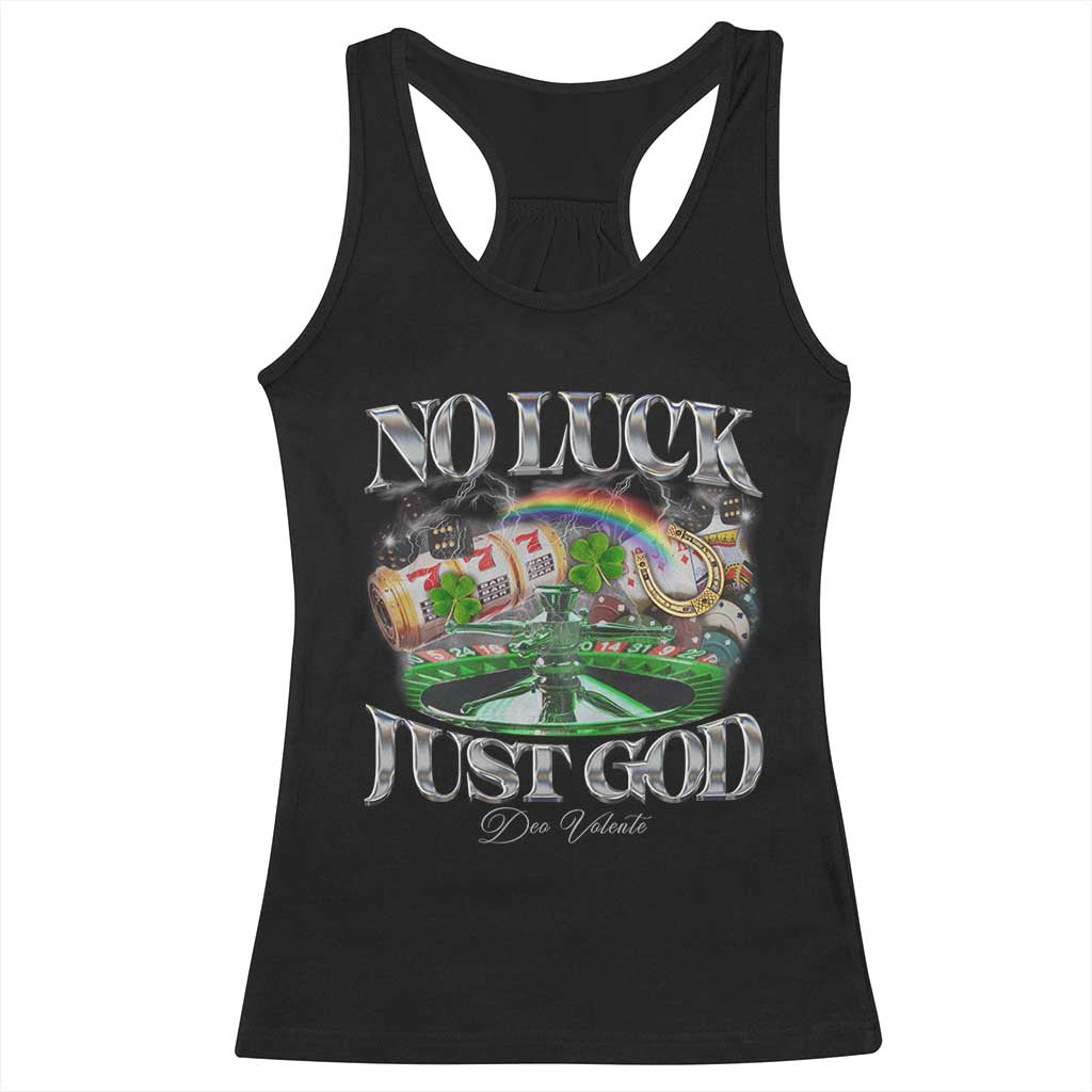 Vintage Christian Racerback Tank Top Retro No Luck Just God Funny St Patricks Day