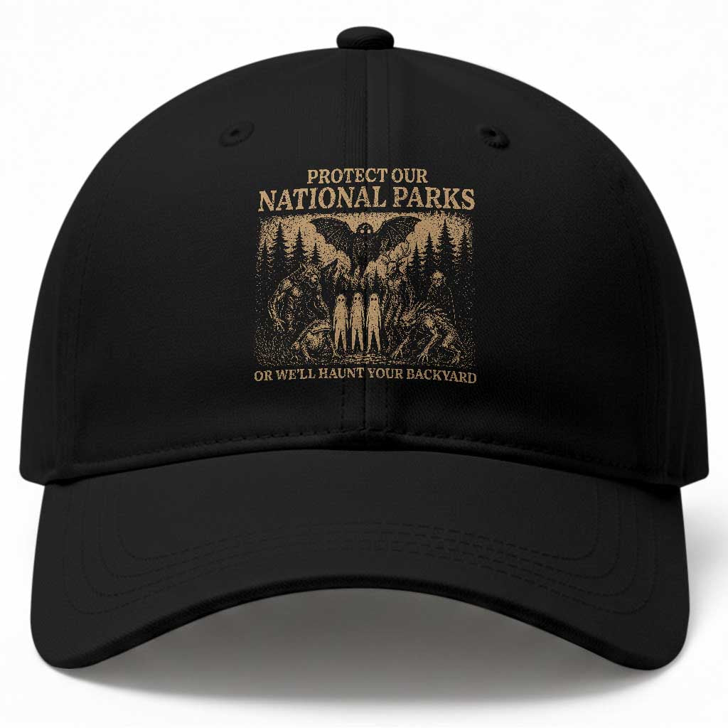 Funny Mothman Protect Our National Parks Baseball Cap Ghost Wendigo Skull Cryptid Weirdcore Folk Horror