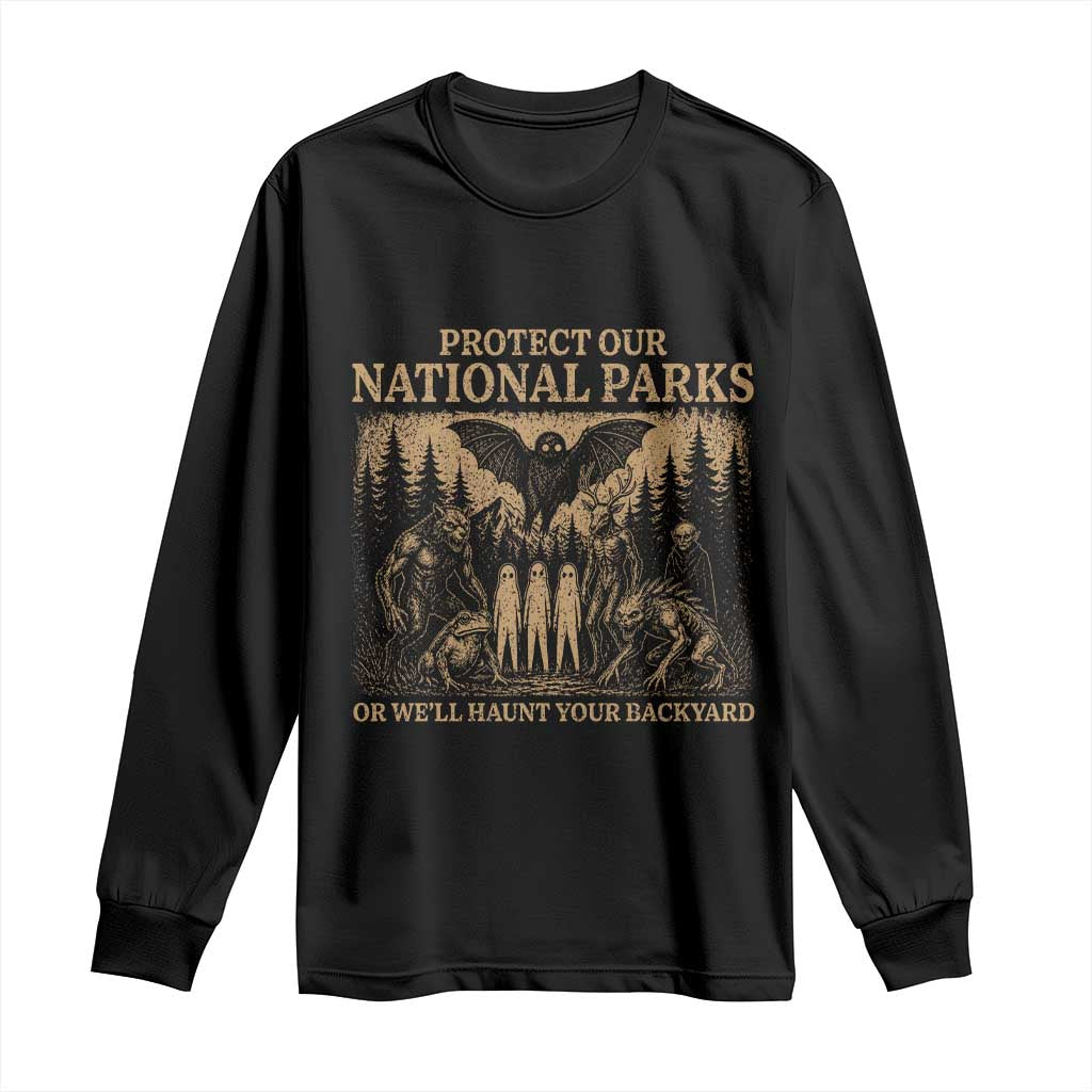 Funny Mothman Protect Our National Parks Long Sleeve Shirt Ghost Wendigo Skull Cryptid Weirdcore Folk Horror