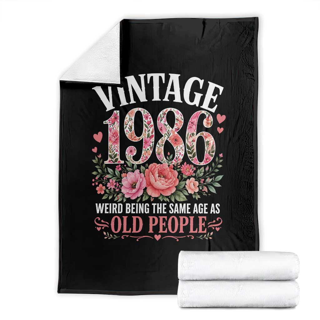 40th Birthday Gifts For Her Throw Blanket Floral 1986 Weird Being The Same Age As Old People
