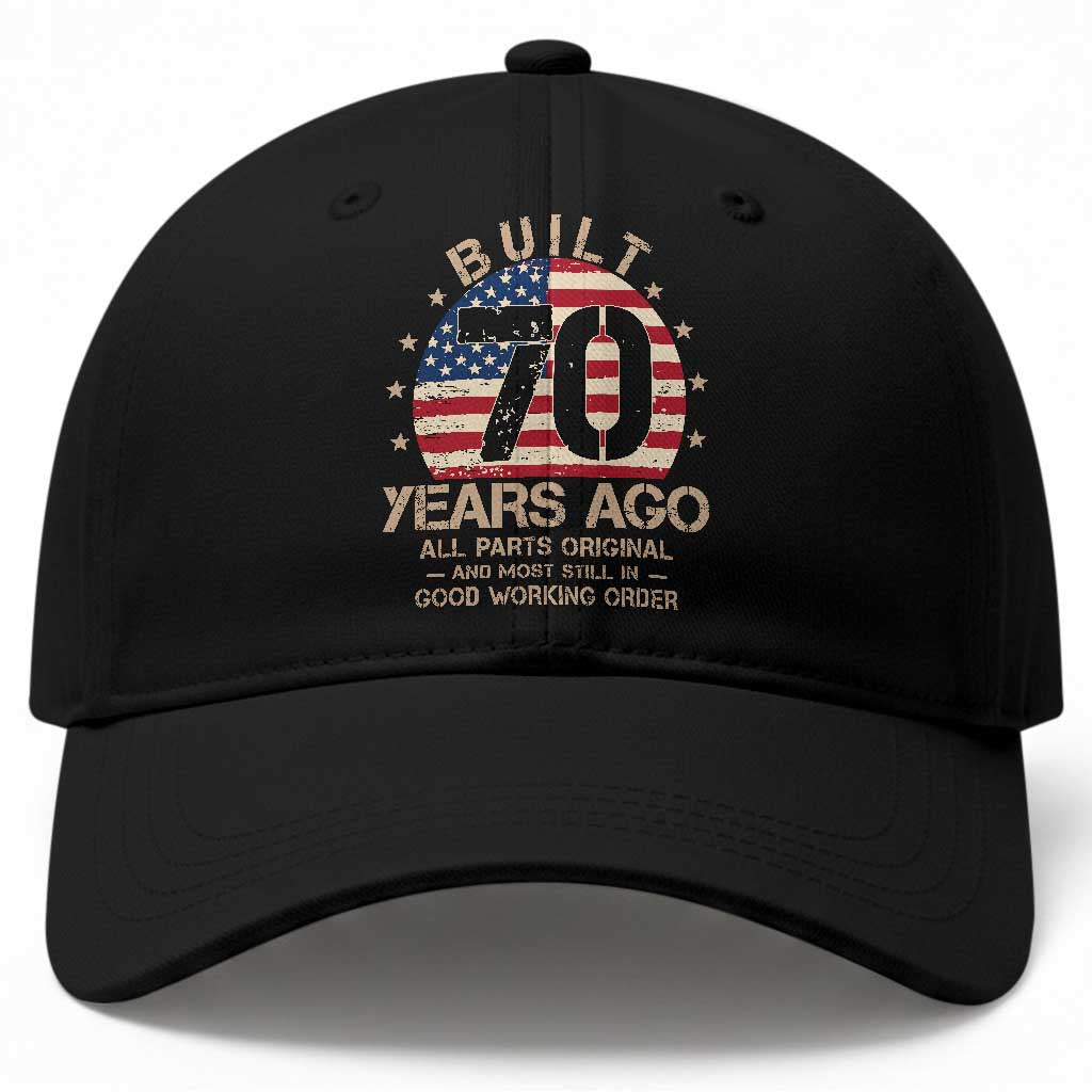 Funny 70th Birthday Baseball Cap Vintage US Flag Built 70 Years Ago Parts Original