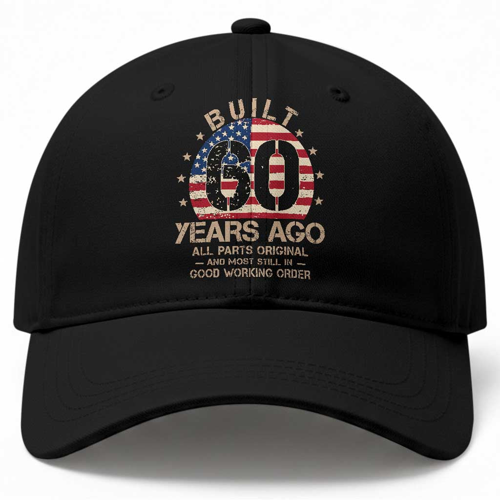 Funny 60th Birthday Baseball Cap Vintage US Flag Built 60 Years Ago Parts Original