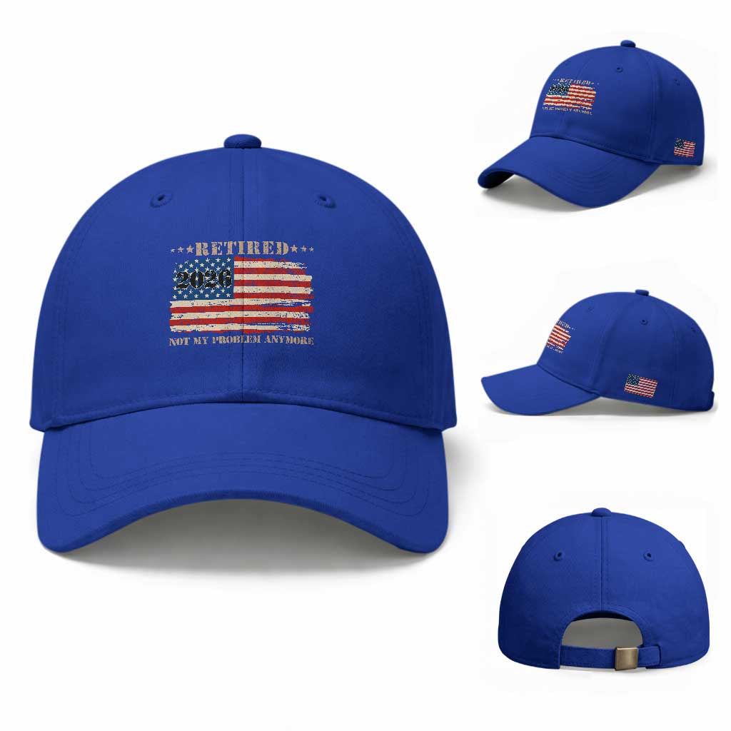Retirement 2026 Baseball Cap Vintage Retired Not My Problem Anymore American Flag