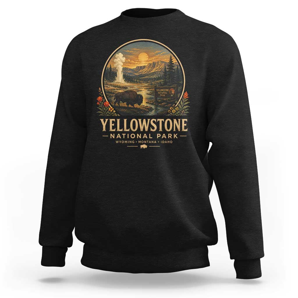 Vintage Yellowstone National Park Vintage Bison Geyser Sweatshirt Wyoming Montana Idaho Hiking Camping