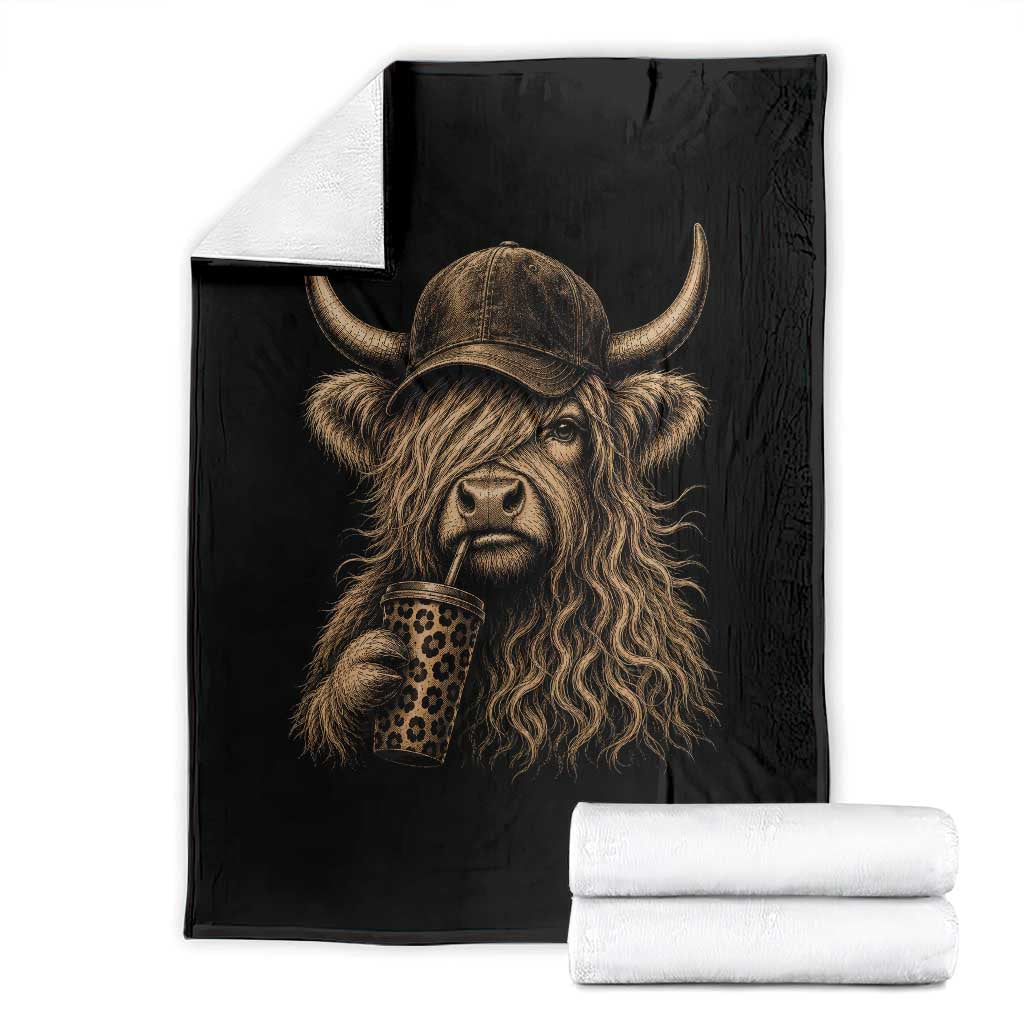 Highland Cow Funny Cute Coffee Lover Graphic Throw Blanket