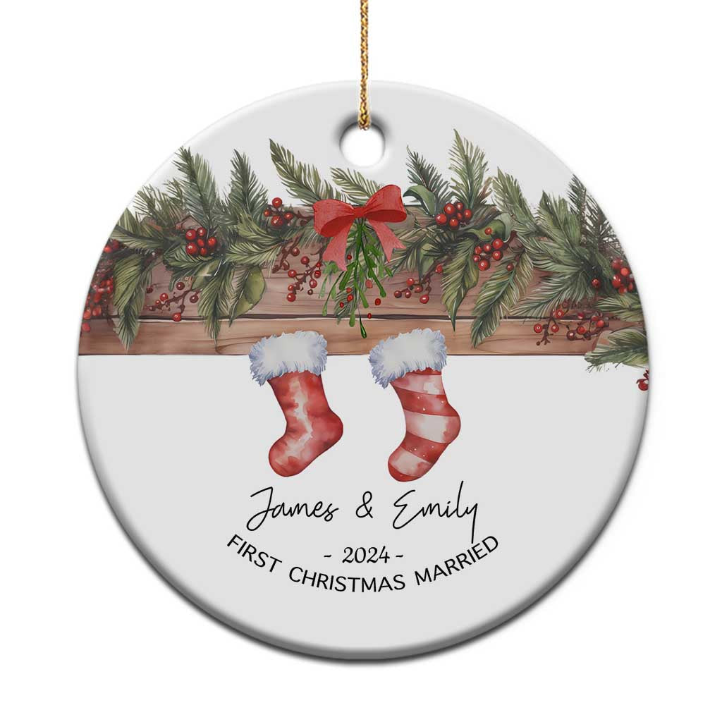 Personalised First Xmas Married Christmas Ornament Custom Name Wedding Gifts for Newlywed Couple Mr & Mrs - Wonder Print Shop