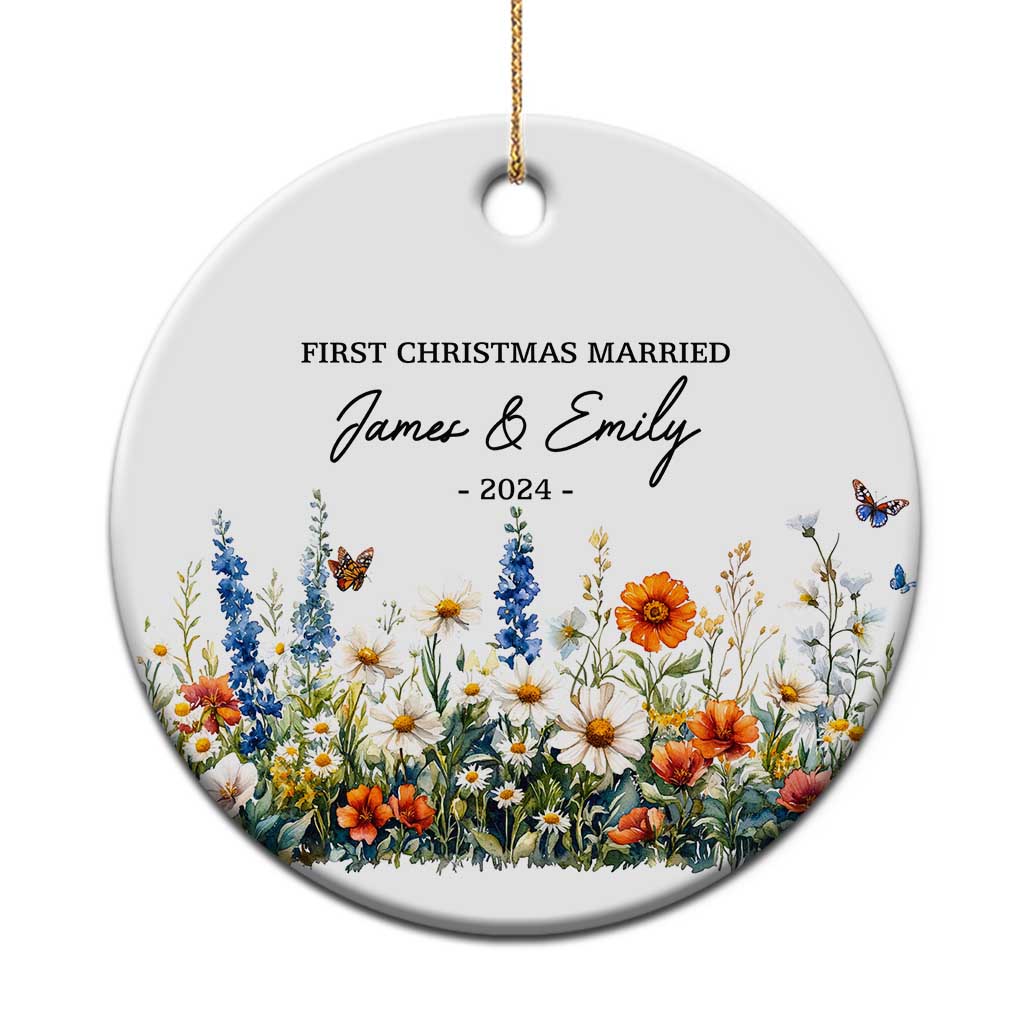 Personalised First Xmas Married Christmas Ornament Custom Name 2024 Flowers Decorations Keepsake Wedding Gifts - Wonder Print Shop