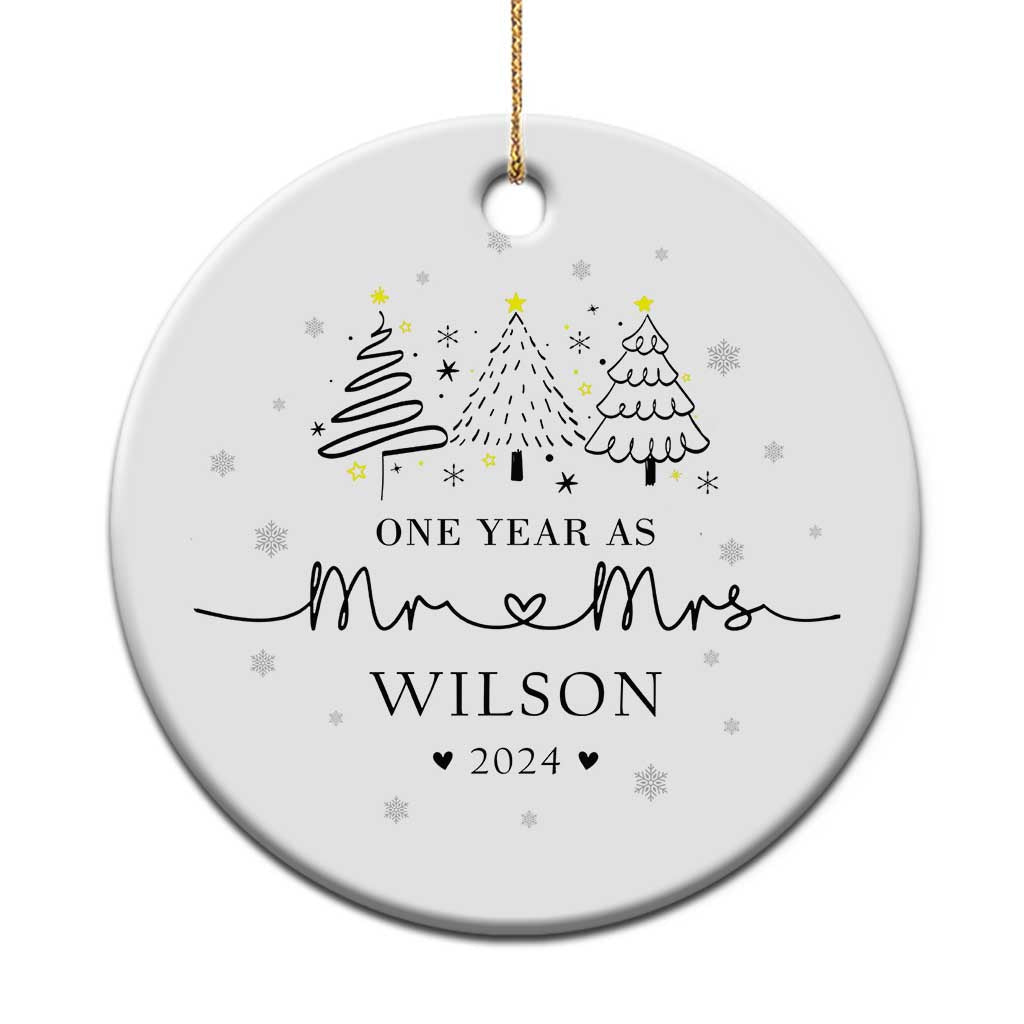 Personalized First Wedding Anniversary Christmas Ornament Custom Name One Year As Mr & Mrs - Wonder Print Shop