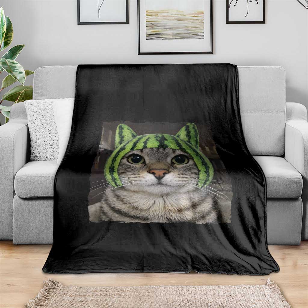 Watermelon Cat Silly Cat Meme Throw Blanket