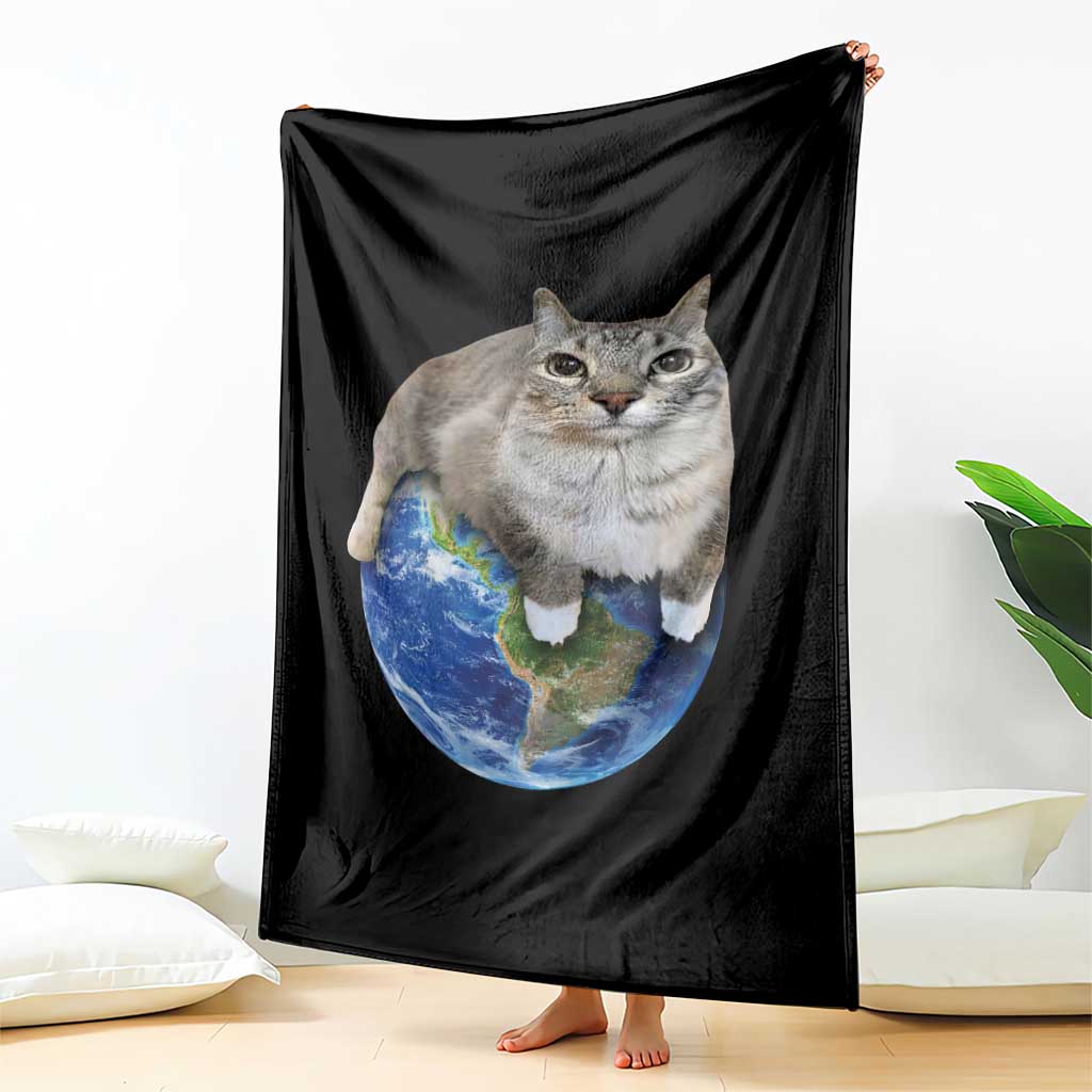 Earth Cat Silly Cat Meme Throw Blanket