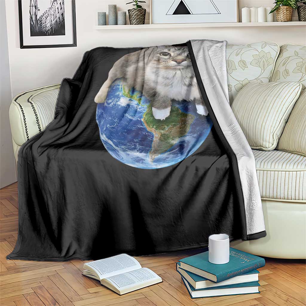 Earth Cat Silly Cat Meme Throw Blanket