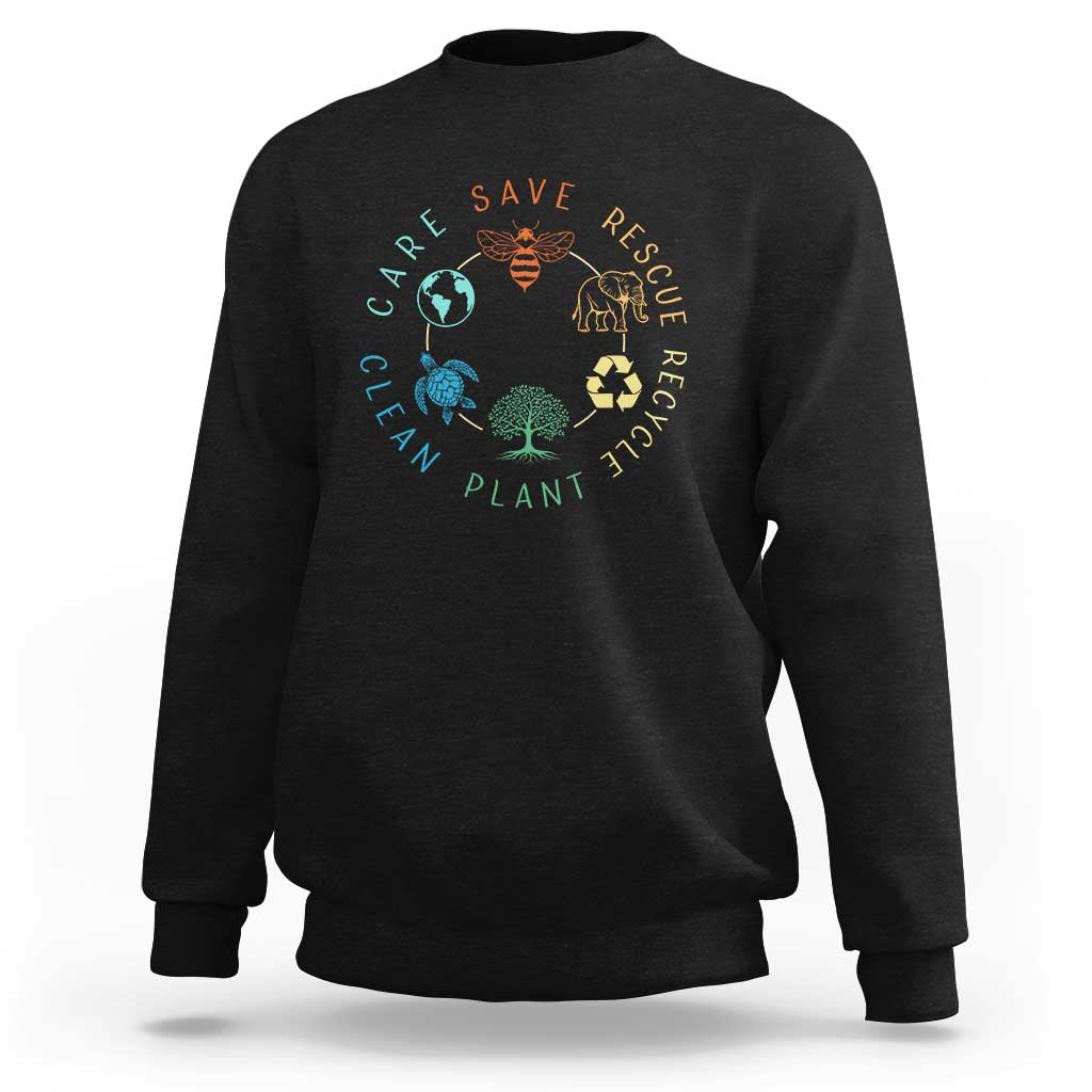 Earth Day Environment Sweatshirt Save Bees Rescue Animals Recycle Plastic