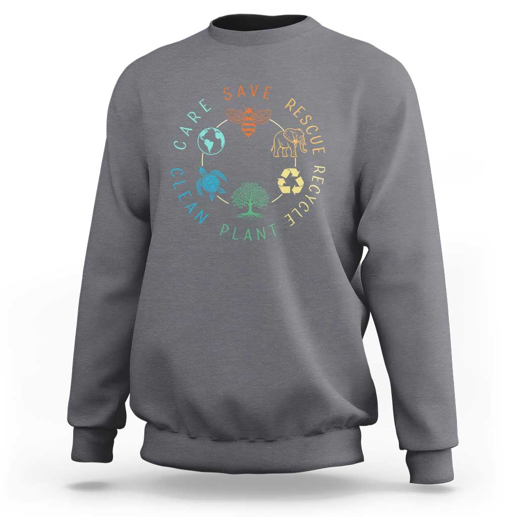 Earth Day Environment Sweatshirt Save Bees Rescue Animals Recycle Plastic