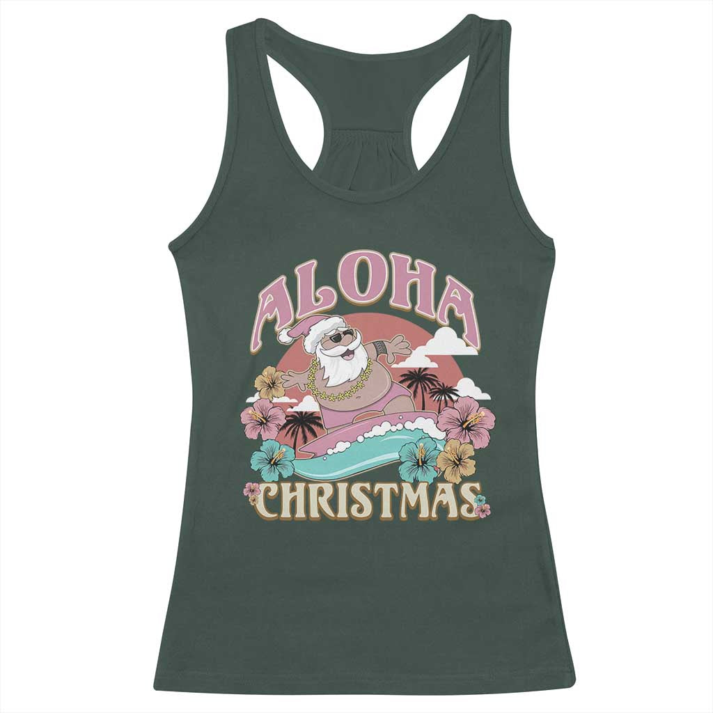 Hawaii Christmas Racerback Tank Top Surfing Santa With Tattoos Aloha Christmas