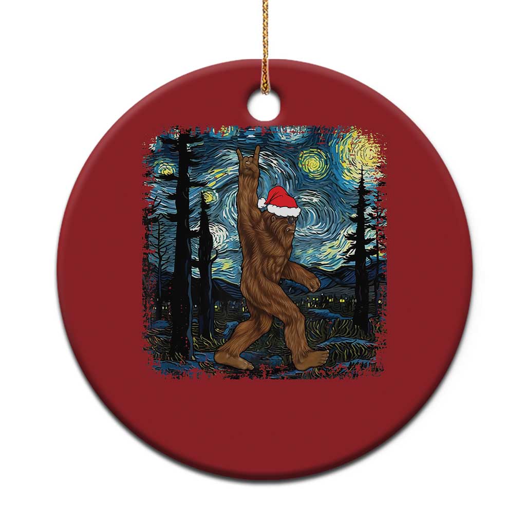 Xmas Bigfoot Starry Night Christmas Ornament Sasquatch Santa Hat Sasquatch Van Gogh Sky Painting Art - Wonder Print Shop